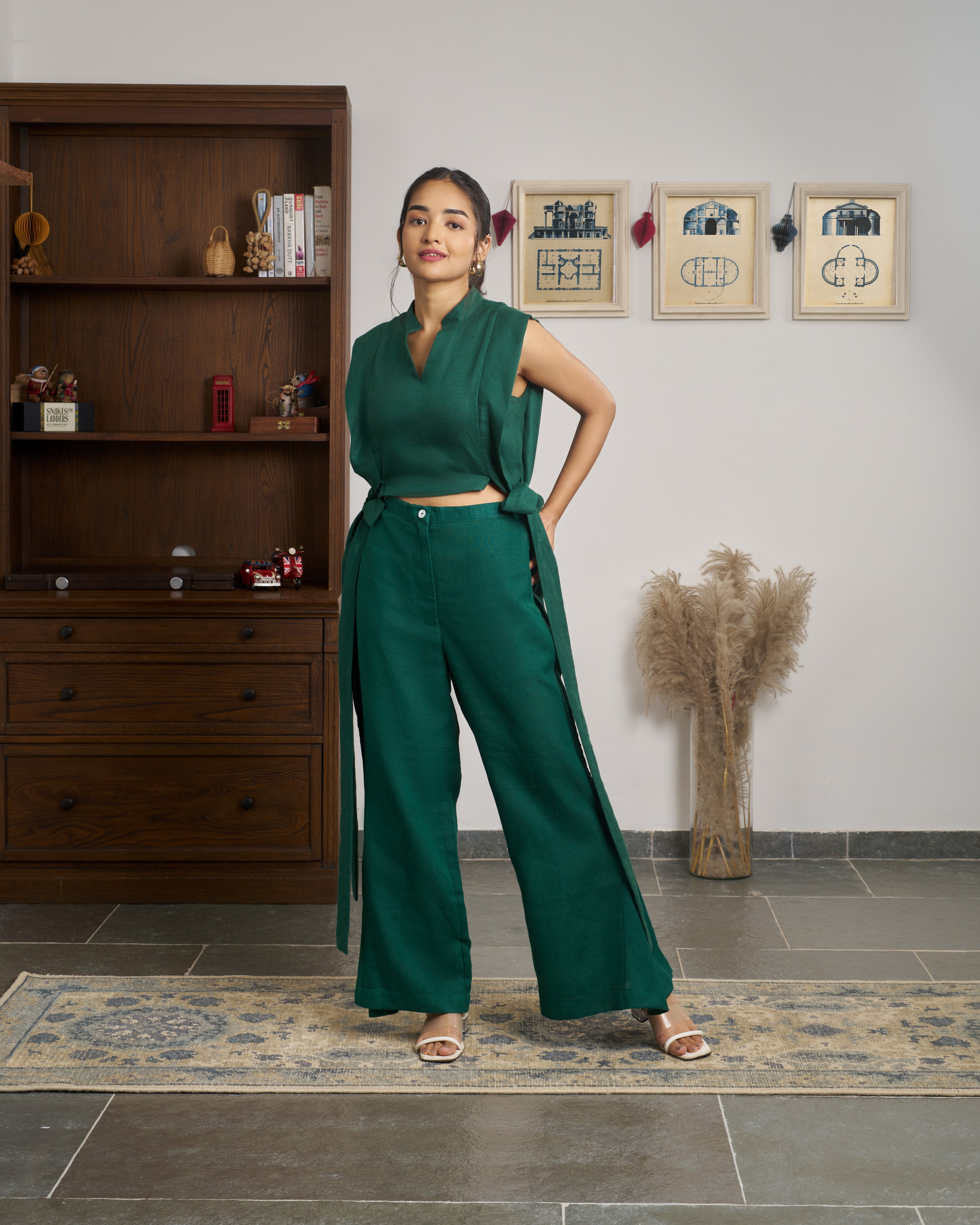 Woman wearing a green outfit. minimalist clothing brands India,
everyday sustainable fashion India