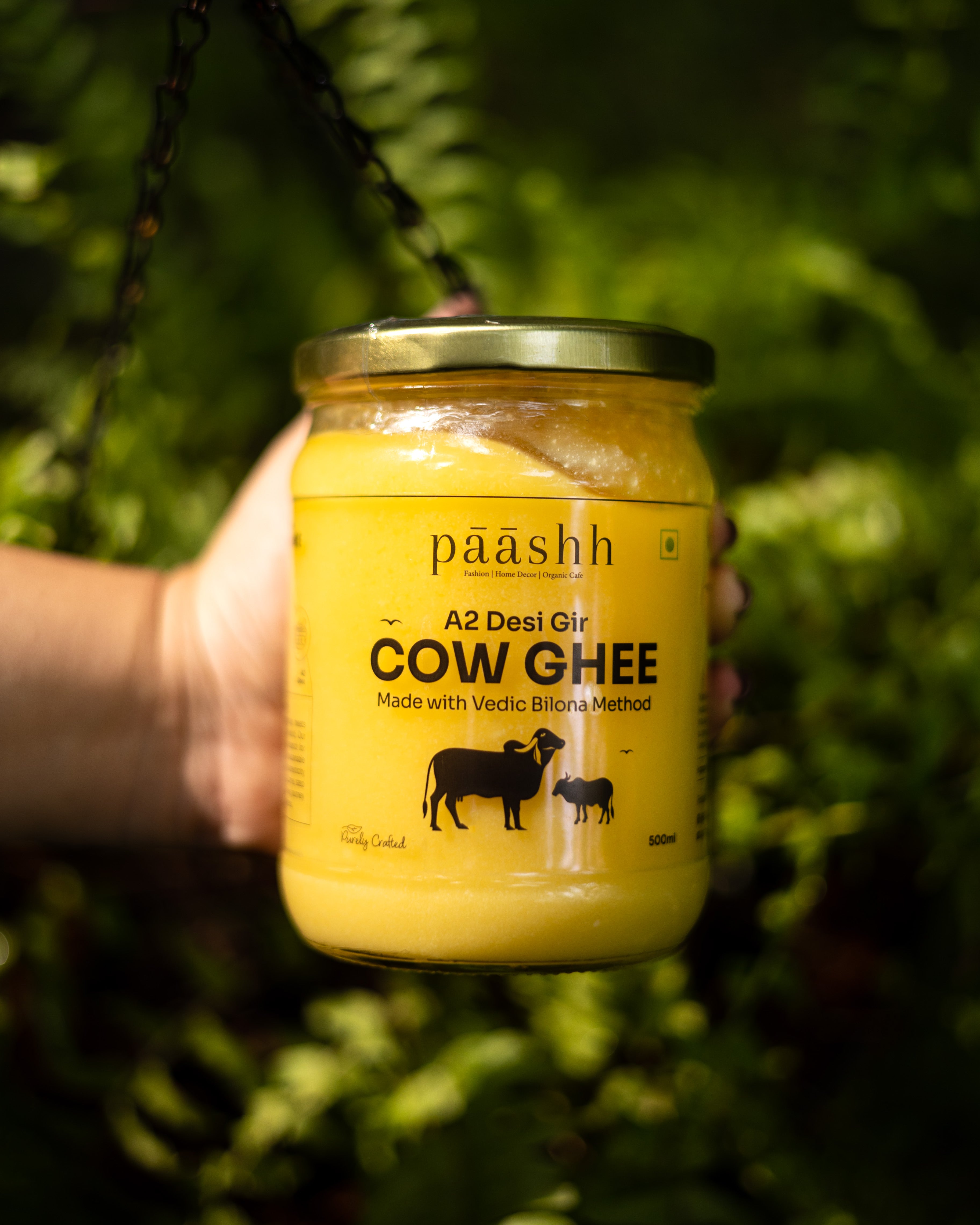 Jar of Paashh A2 desi Gir cow ghee, organic kitchen ingredients, Organic ghee shop online