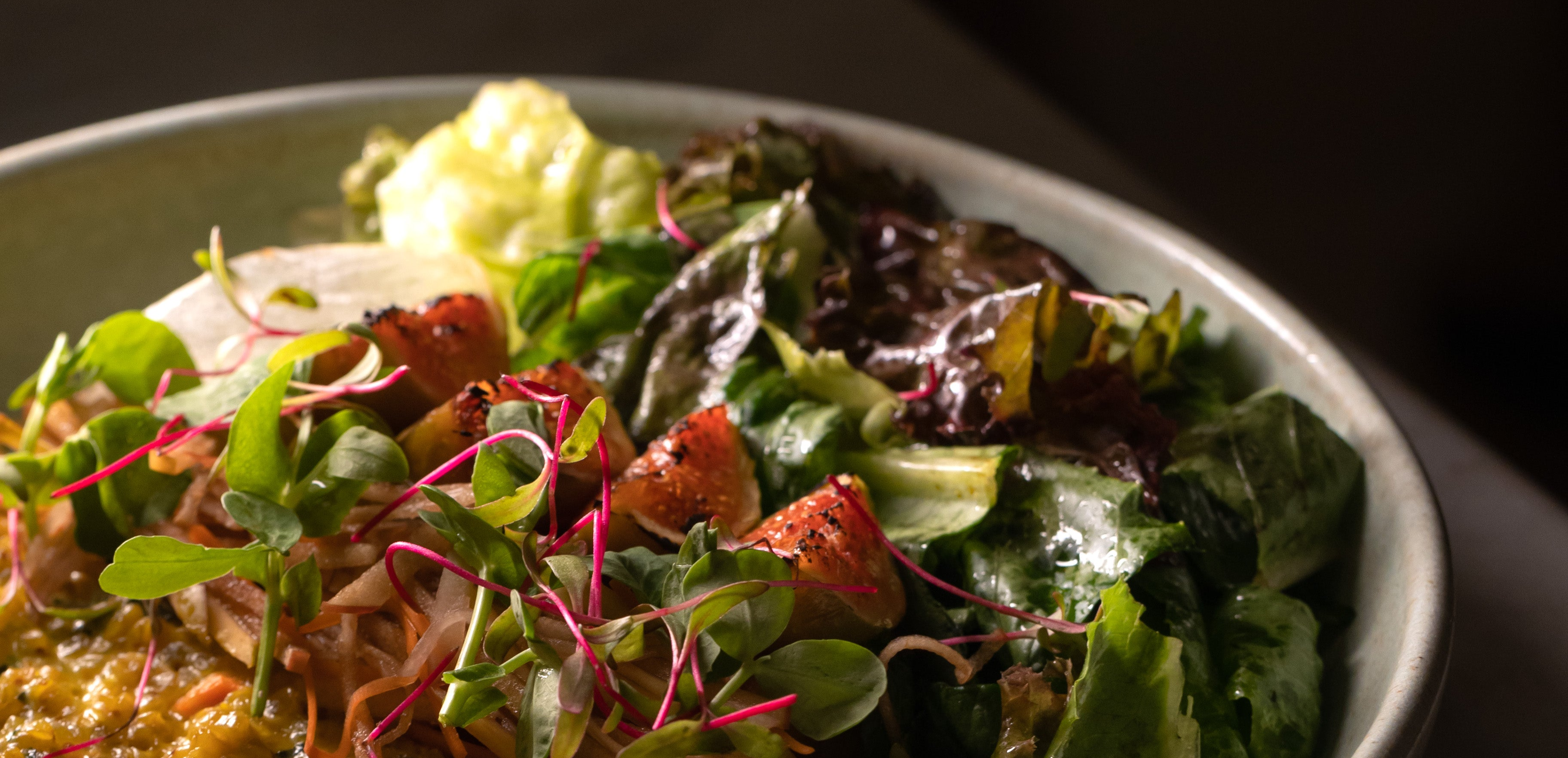 Close-up of a salad with various greens and vegetables on a plate, Vegetarian restaurants mumbai, Vegan restaurants mumbai, Vegetarian restaurants pune