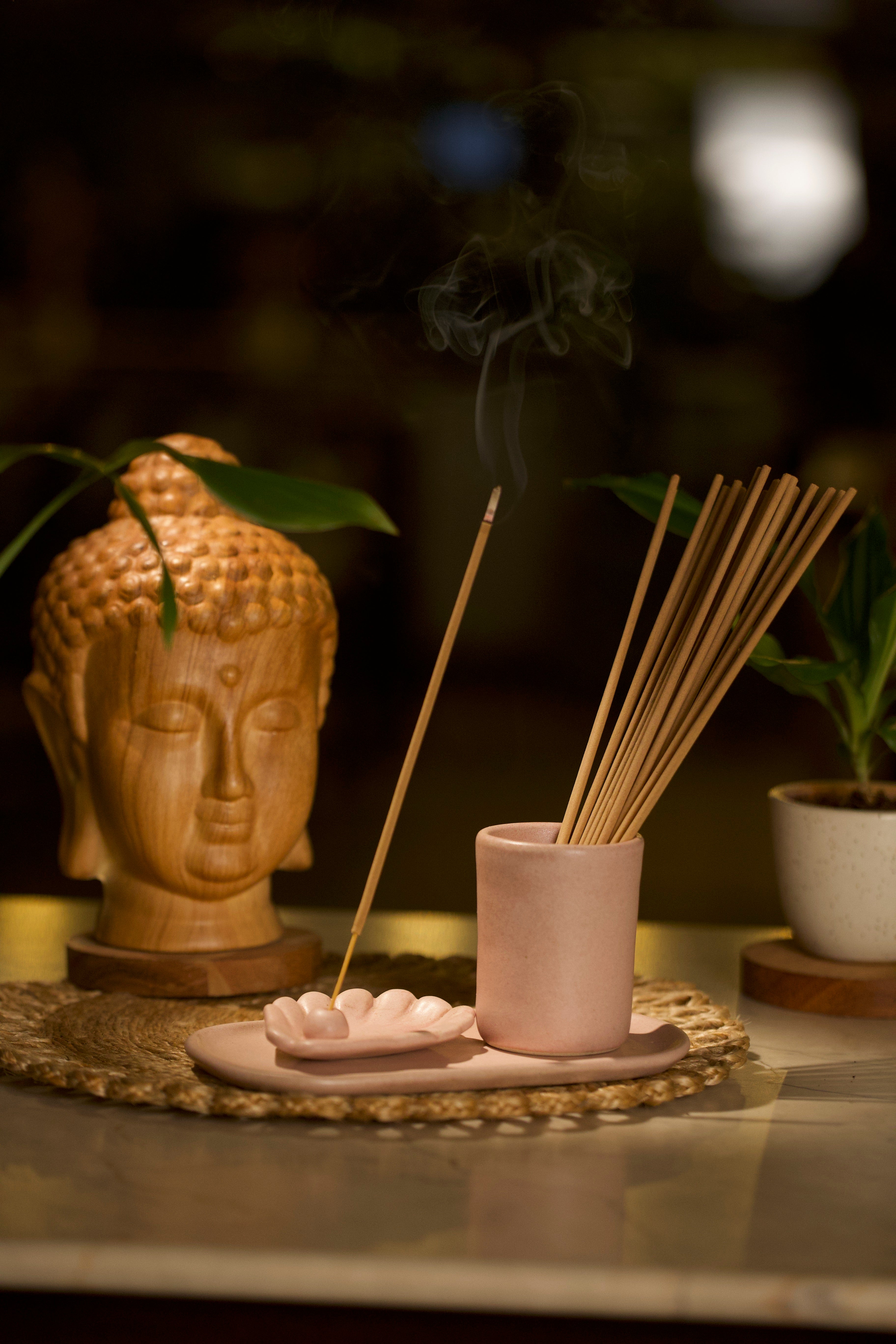Incense sticks in a pink holder. sustainable home décor India, unique home gifts India
