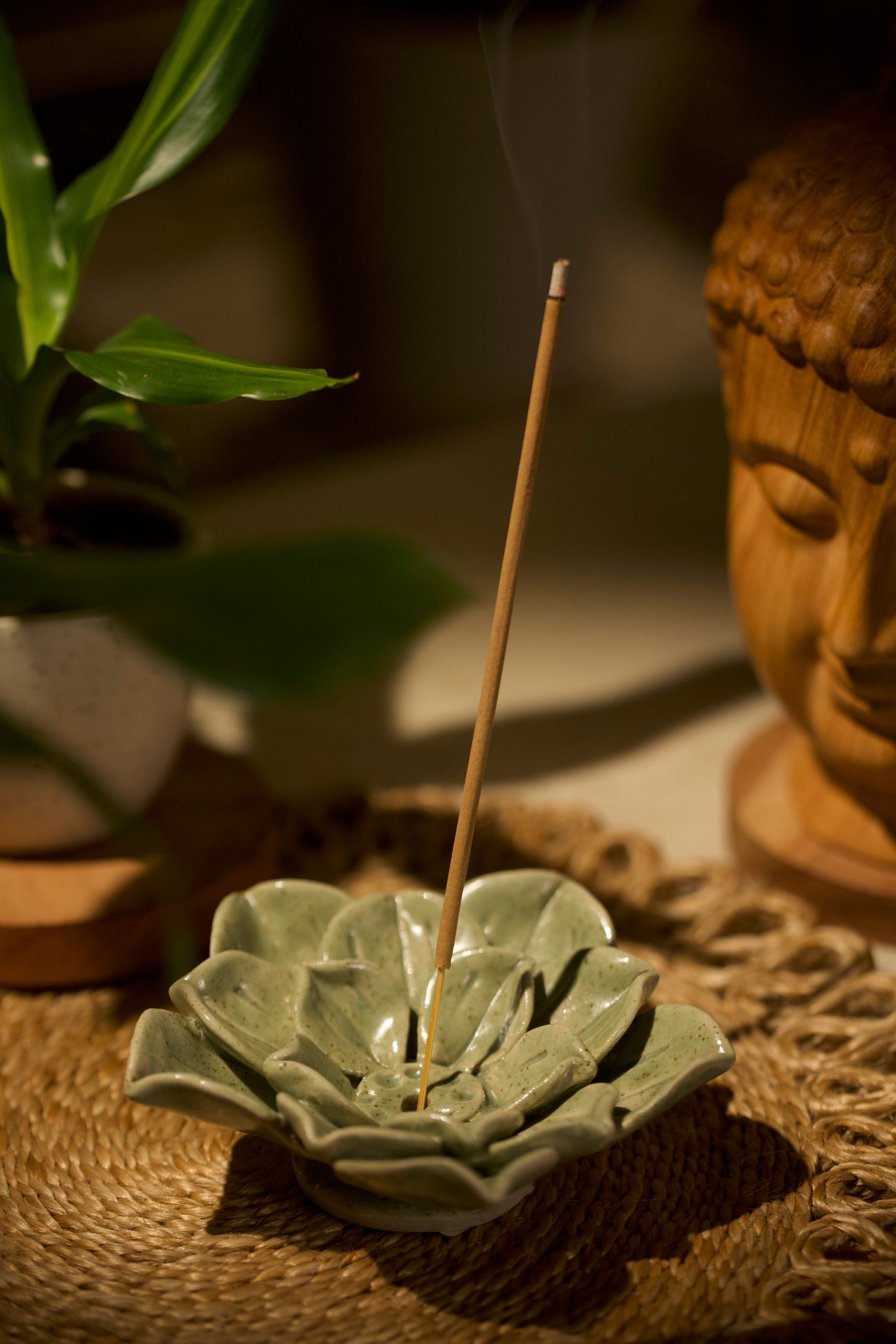 A green lotus incense holder.  ceramic home décor online, artisanal home décor India
