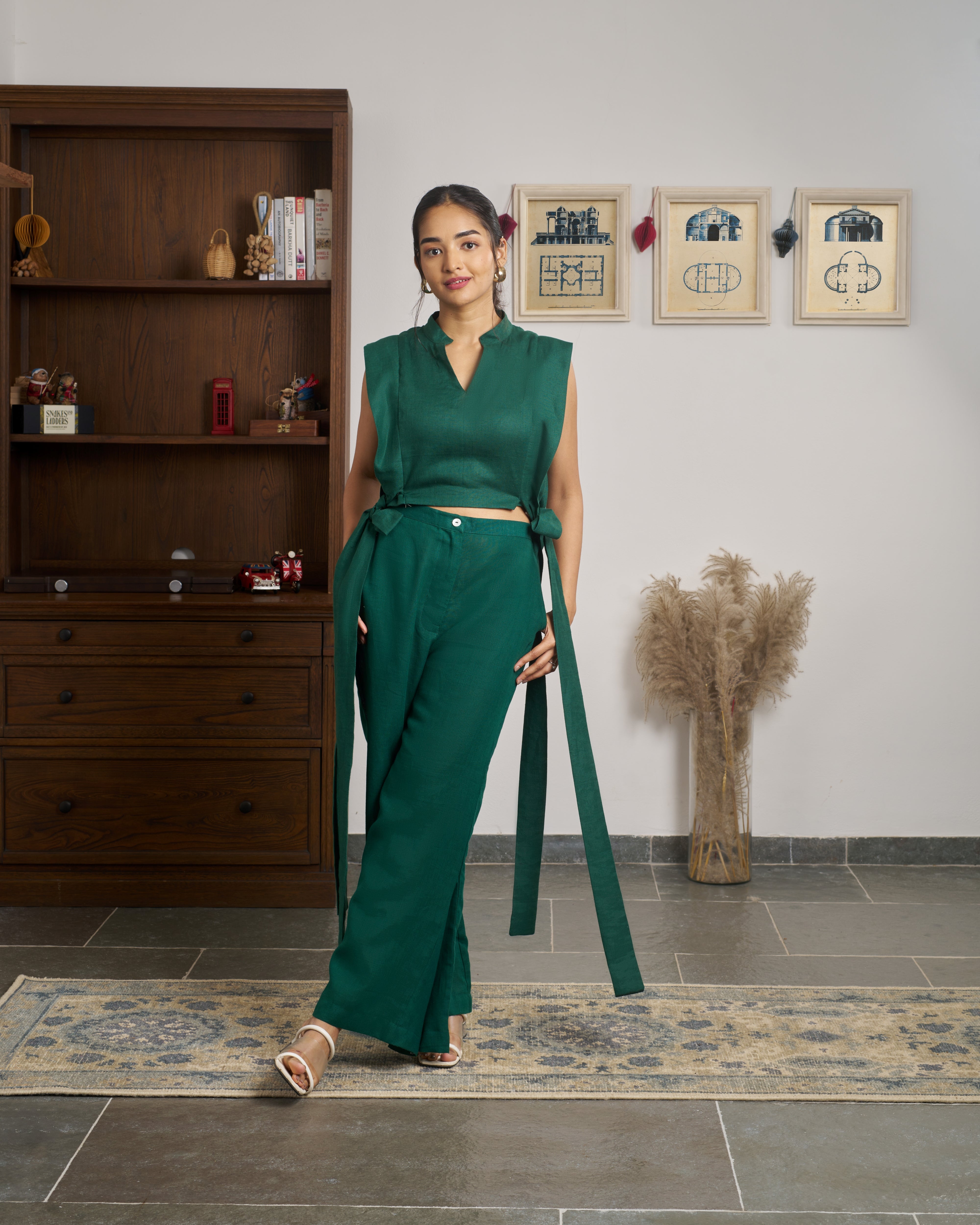 Woman wearing a green outfit. minimalist clothing brands India,
everyday sustainable fashion India