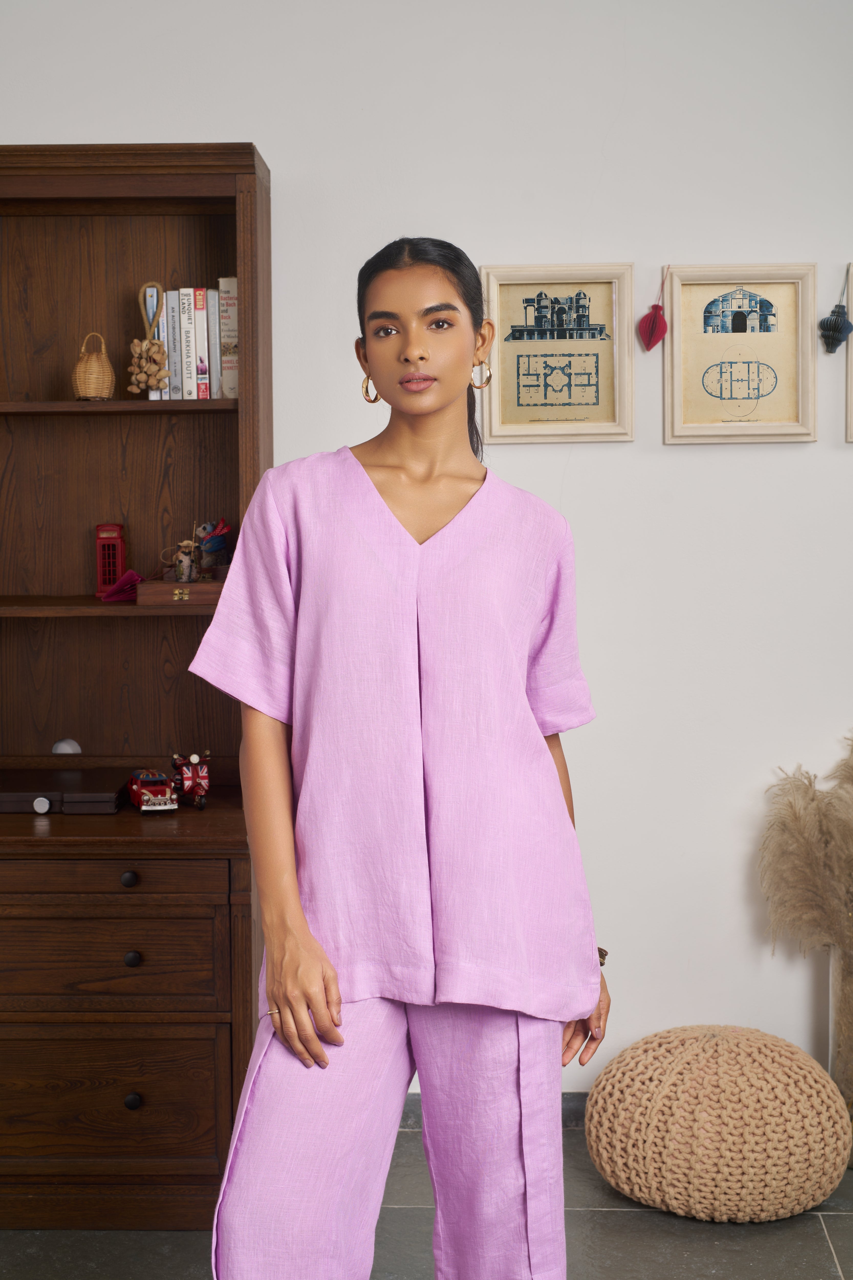 Woman in a pink outfit. everyday sustainable fashion India ,azo-free dyed clothes India
