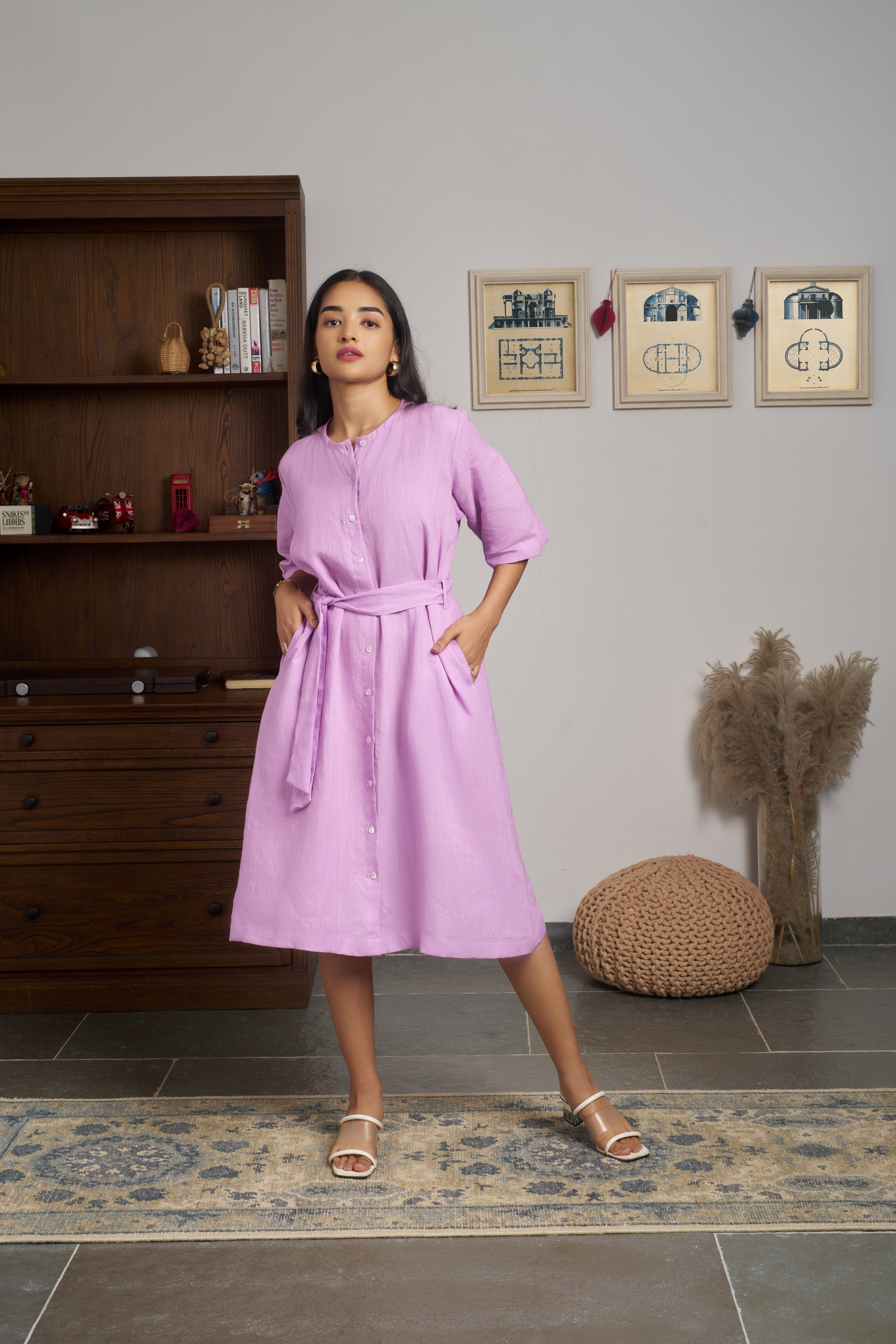 Woman in a pink dress. Womens resort wear mumbai, 
linen dresses shop online