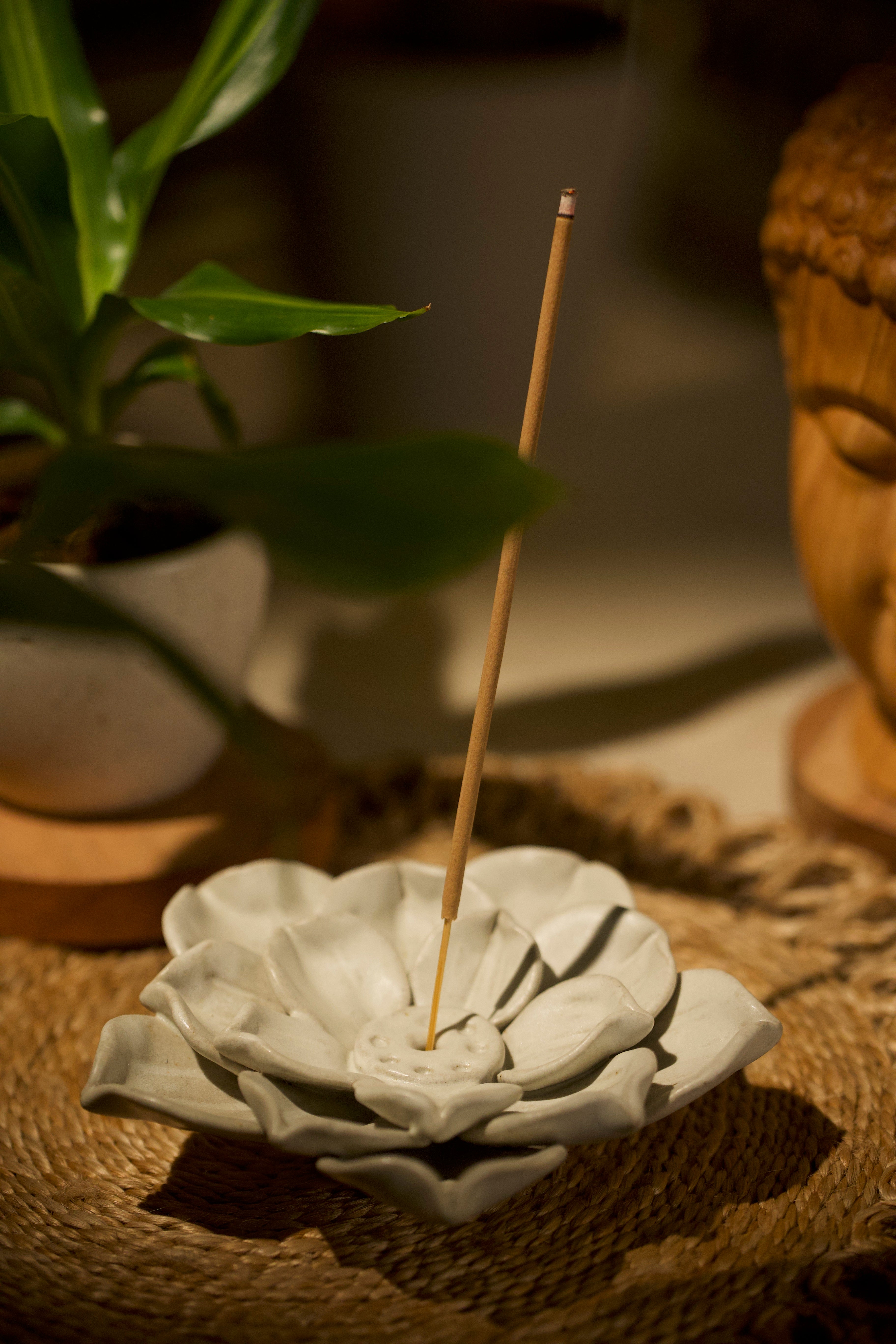 A white lotus incense holder.  ceramic home décor online, artisanal home décor India
