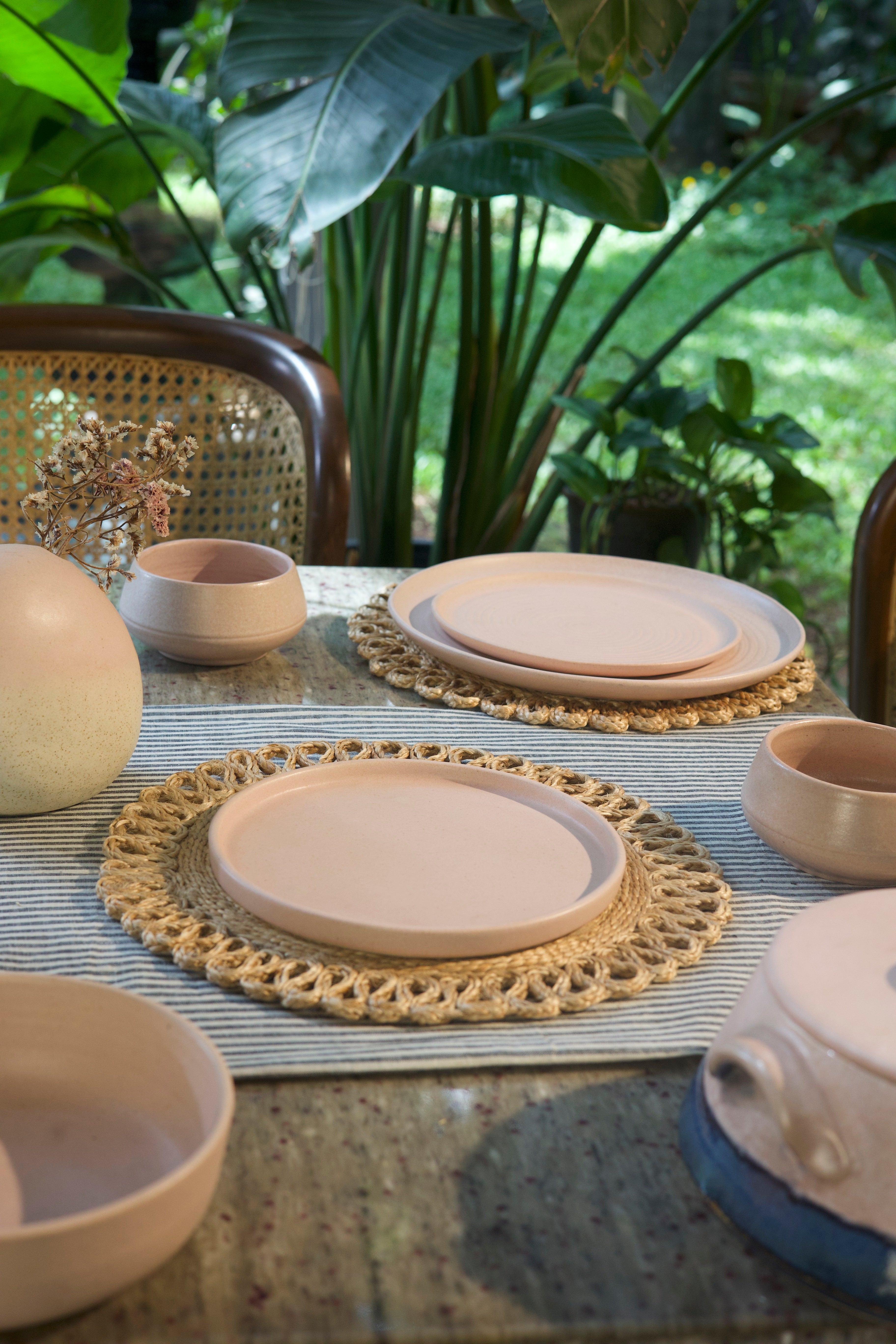 Pink ceramic plates and bowls  handmade dinnerware India, handcrafted plates and bowls